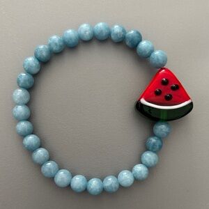 Aquamarine Stone Bracelet With Glass Watermelon Charm
